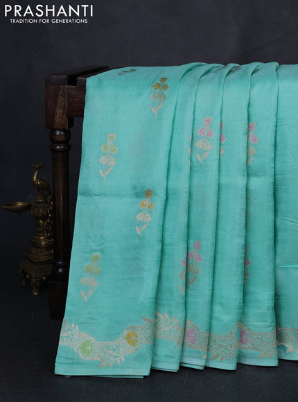 Banarasi silk saree teal green with floral zari woven buttas and rich zari woven border
