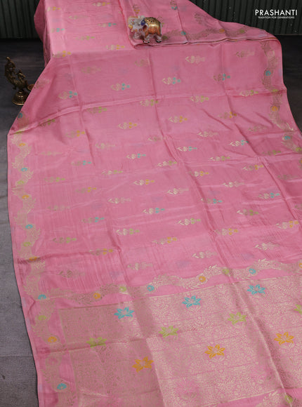 Banarasi silk saree peach pink with floral zari woven buttas and rich zari woven border