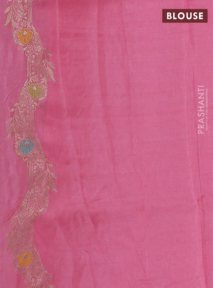Banarasi silk saree peach pink with floral zari woven buttas and rich zari woven border