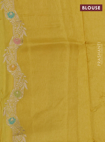 Banarasi silk saree yellow with floral zari woven buttas and rich zari woven border