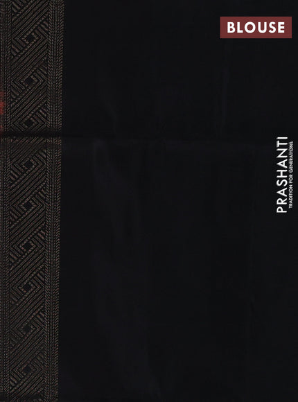 Ikat soft silk saree pinkish orange and black with allover zari weaves & ikat design in borderless style