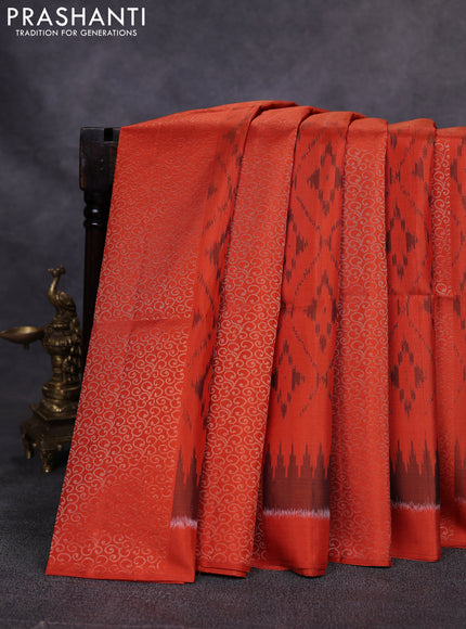 Ikat soft silk saree Rustic orange and dark beige with allover zari weaves & ikat design in borderless style