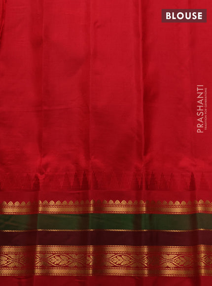 Pure gadwal silk saree cream and red with allover zari checks & buttas and temple design zari woven border