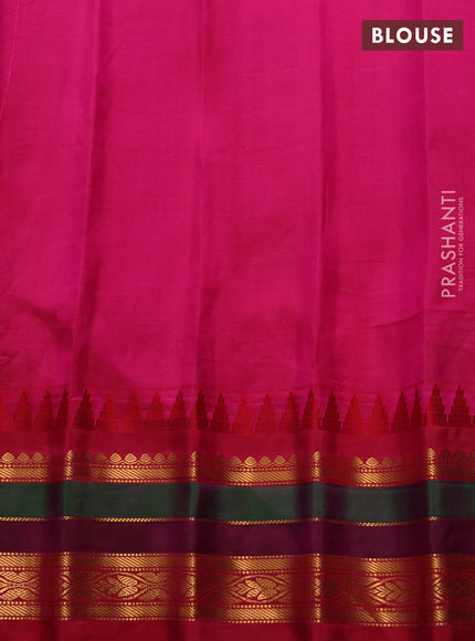 Pure gadwal silk saree purple and pink with allover zari checks & buttas and temple design zari woven border