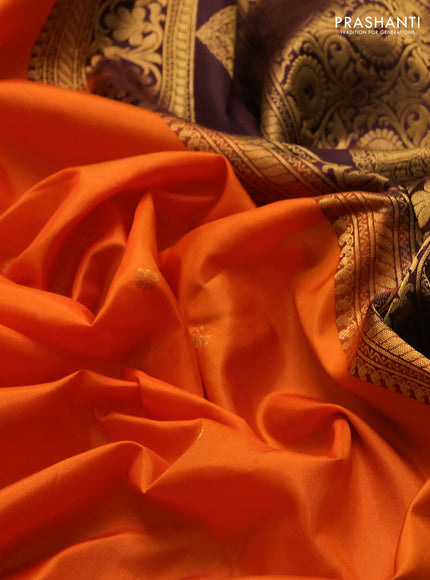 Pure gadwal silk saree orange and coffee brown with zari woven buttas and temple design zari woven border
