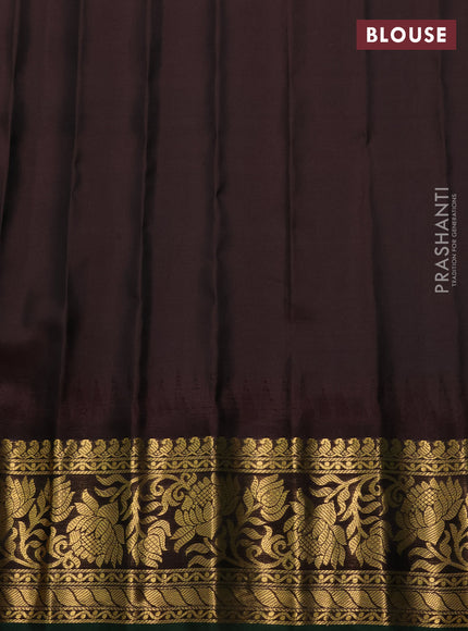 Pure gadwal silk saree teal green and coffee brown with zari woven buttas and temple design zari woven border