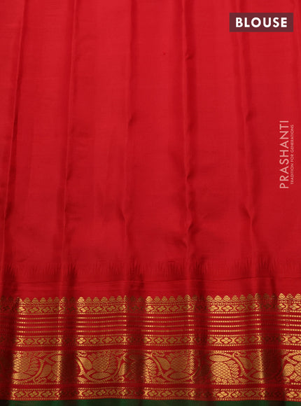 Pure gadwal silk saree yellow and red with allover zari wove buttas and temple design zari woven border