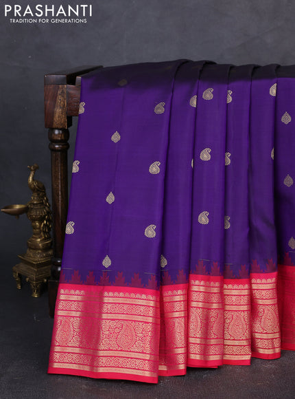 Pure gadwal silk saree violet and pink with zari woven buttas and temple design zari woven border
