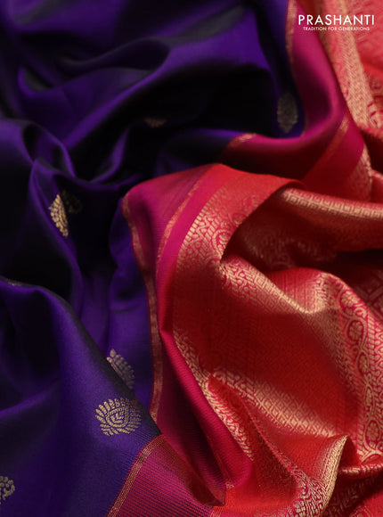 Pure gadwal silk saree violet and pink with zari woven buttas and temple design zari woven border