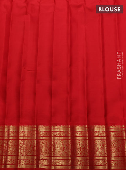 Pure gadwal silk saree bottle green and red with zari woven buttas and temple design zari woven border