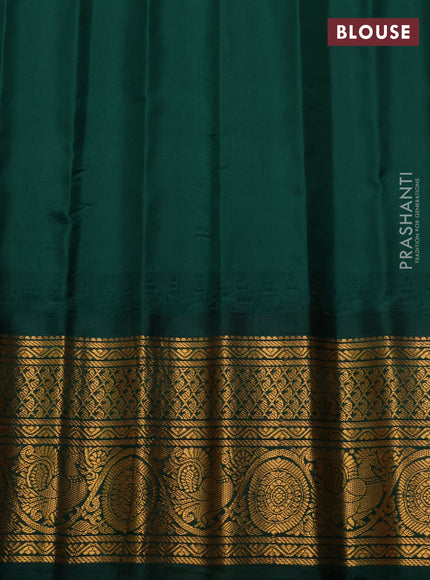 Pure gadwal silk saree peach and bottle green with zari woven buttas and temple design zari woven border