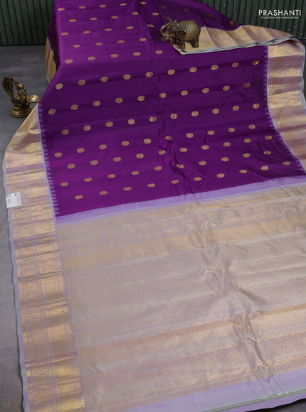 Pure gadwal silk saree purple and pastel grey with zari woven buttas and temple design zari woven border