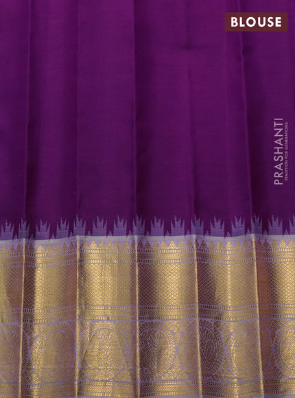 Pure gadwal silk saree purple and pastel grey with zari woven buttas and temple design zari woven border