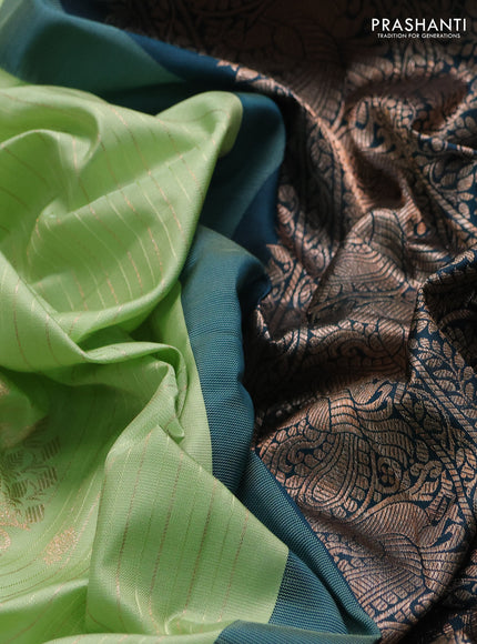 Pure gadwal silk saree pista green and peacock green with allover zari weaves & buttas and rettapet zari woven border