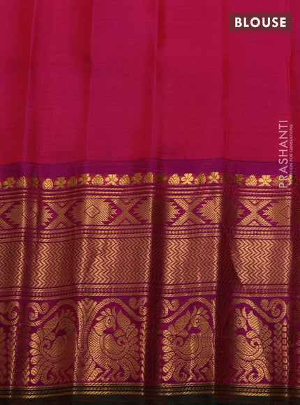 Pure gadwal silk saree dual tone teal blue and magenta pink with allover zari checks & buttas and rich zari woven border