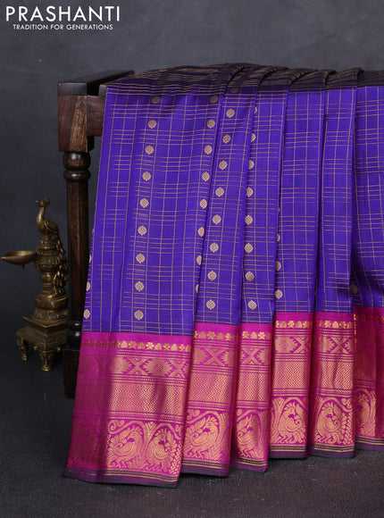 Pure gadwal silk saree blue and purple with allover zari checks & buttas and rich zari woven border