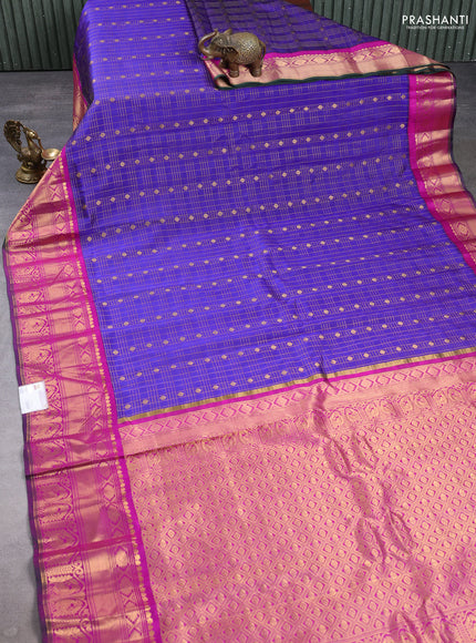 Pure gadwal silk saree blue and purple with allover zari checks & buttas and rich zari woven border