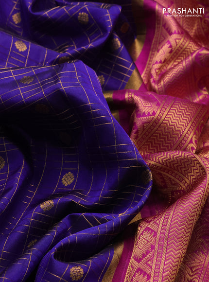 Pure gadwal silk saree blue and purple with allover zari checks & buttas and rich zari woven border