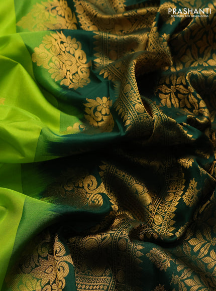 Pure gadwal silk saree light green and bottle green with zari woven buttas and temple design zari woven border