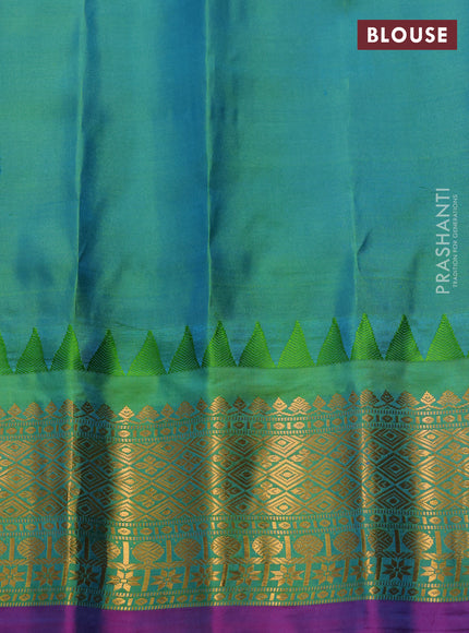Pure gadwal silk saree black and dual tone green with zari woven muniya buttas and rich zari woven border