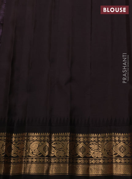 Pure gadwal silk saree mild peach and coffee brown with allover zari checks & buttas and temple design zari woven border