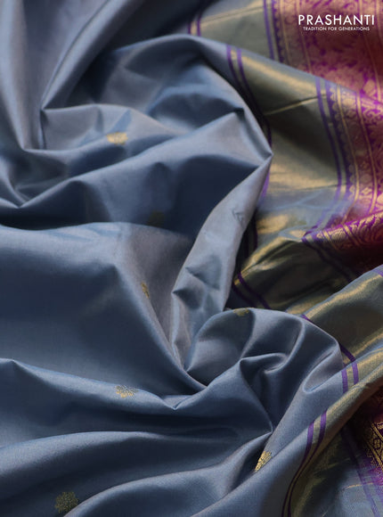 Pure gadwal silk saree grey and purple with zari woven buttas and temple design zari woven border