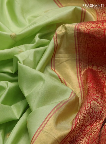 Pure gadwal silk saree pista green and red with zari woven buttas and temple design zari woven border