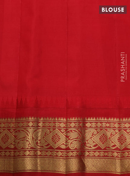 Pure gadwal silk saree pista green and red with zari woven buttas and temple design zari woven border