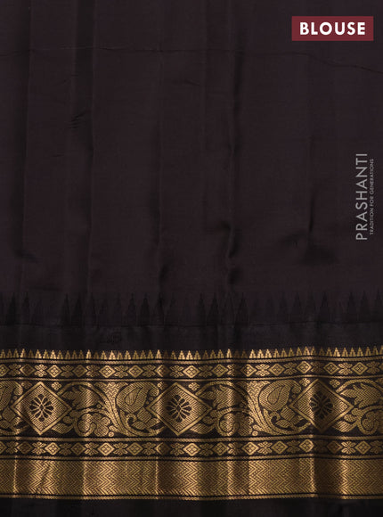 Pure gadwal silk saree teal blue and coffee brown with allover zari checks & buttas and temple design zari woven border