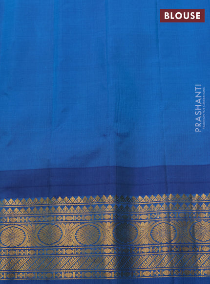 Pure gadwal silk saree mild teal green and cs blue with allover checks & zari buttas and temple design zari woven border