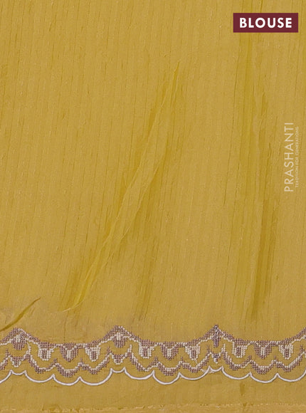 Organza saree yellow with allover zari stripe pattern and floral convent embroidery border