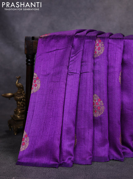 Banarasi raw silk saree purple with thread & zari woven buttas and woven butta border