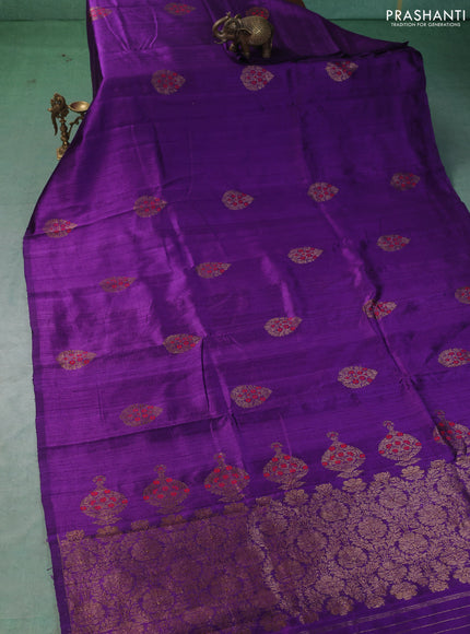 Banarasi raw silk saree purple with thread & zari woven buttas and woven butta border