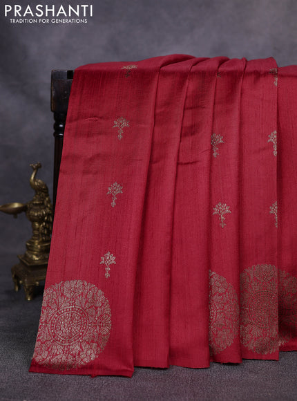 Banarasi raw silk saree red with thread & zari woven buttas and woven butta border