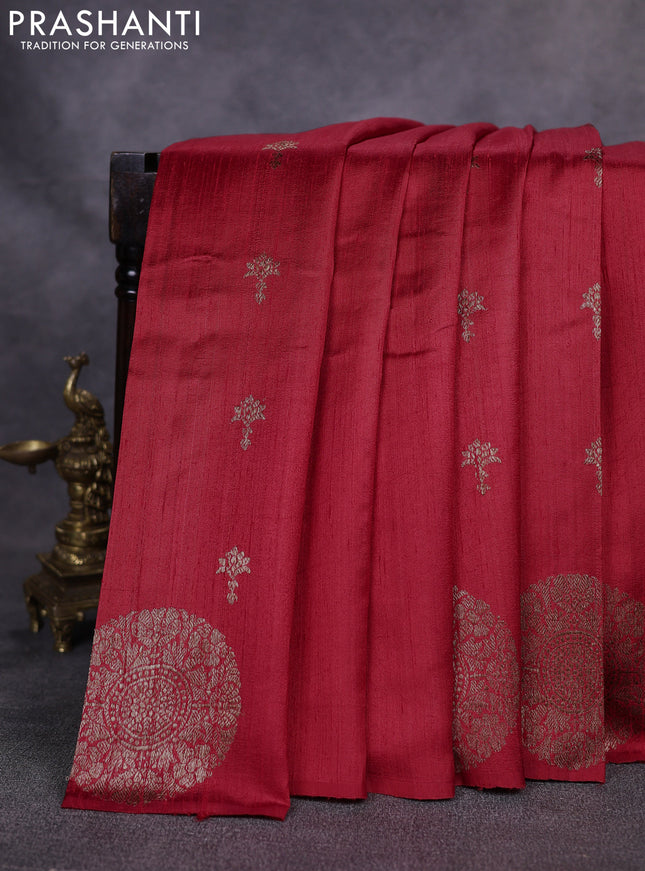 Banarasi raw silk saree red with thread & zari woven buttas and woven butta border