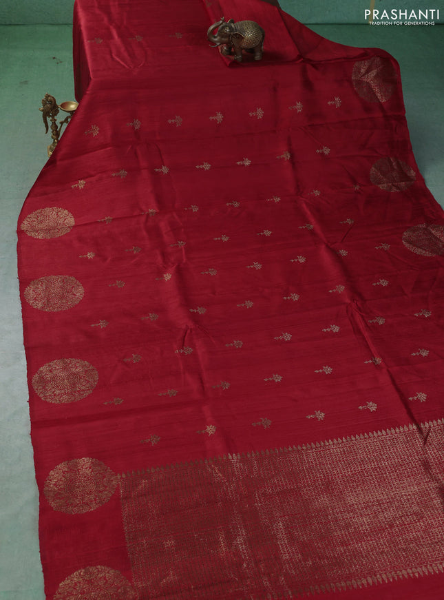 Banarasi raw silk saree red with thread & zari woven buttas and woven butta border