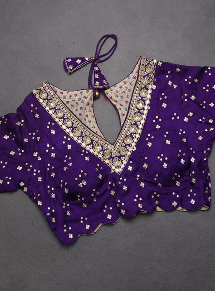 Banarasi silk saree violet with allover stripe pattern & mirror work pallu and mirror embroidery readymade blouse