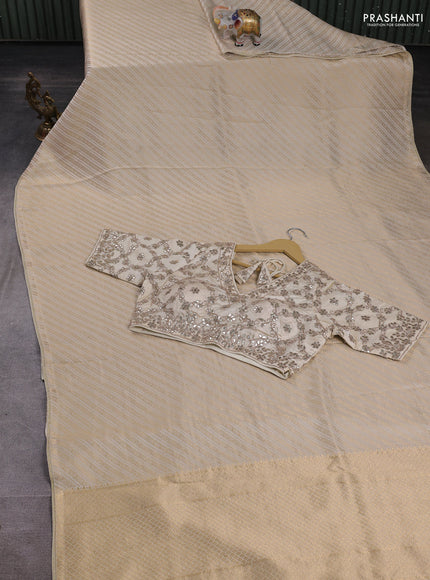 Banarasi silk saree Cream with allover zari weaves and gotapatti work readymade blouse