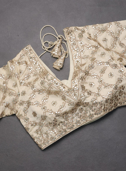 Banarasi silk saree Cream with allover zari weaves and gotapatti work readymade blouse