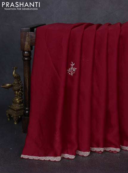 Satin organza saree red with beaded work and sequin work readymade blouse