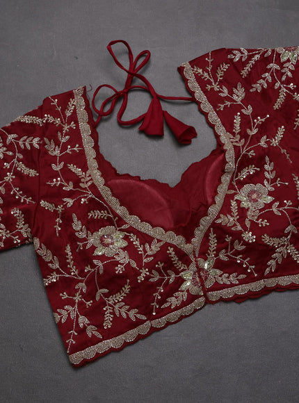 Satin organza saree red with beaded work and sequin work readymade blouse