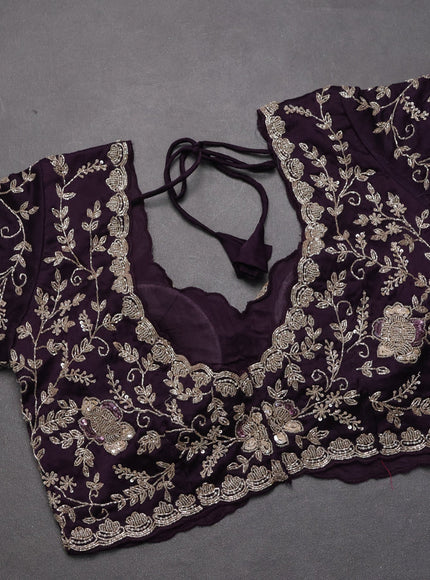 Satin organza saree deep jamun with beaded work and sequin work readymade blouse