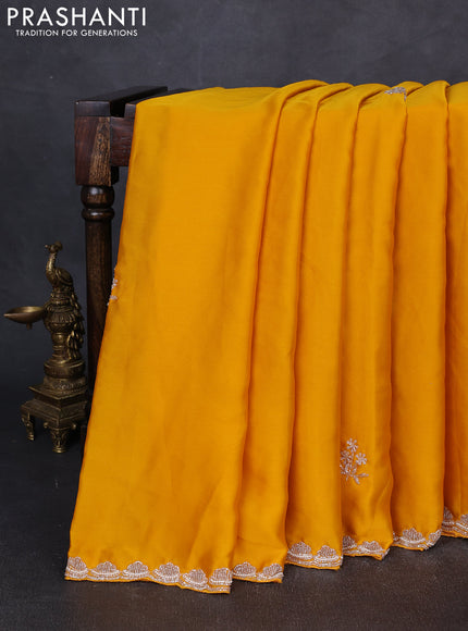 Satin organza saree yellow with beaded work and sequin work readymade blouse