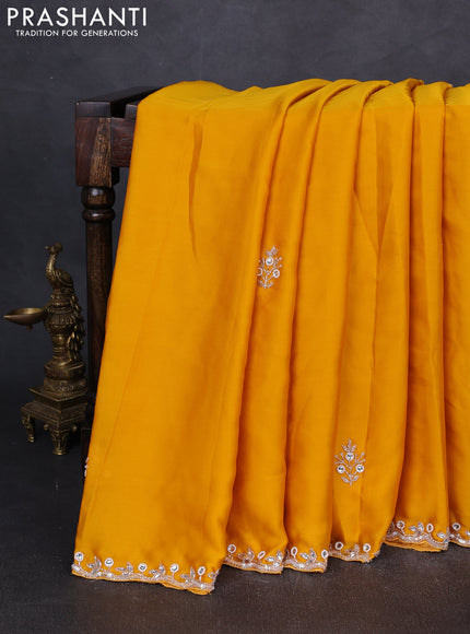 Satin organza saree mango yellow with sequin & beaded work and sequin work readymade blouse