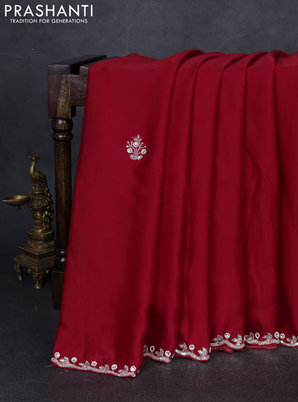 Satin organza saree red with sequin & beaded work and sequin work readymade blouse