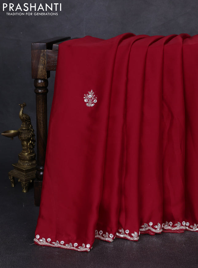 Satin organza saree red with sequin & beaded work and sequin work readymade blouse