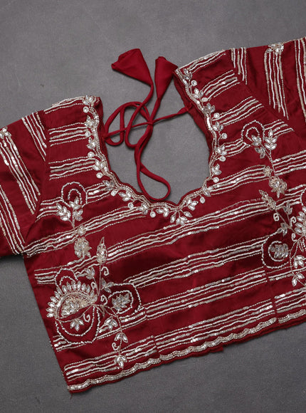 Satin organza saree red with sequin & beaded work and sequin work readymade blouse
