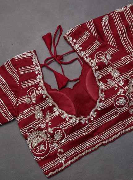 Satin organza saree red with sequin & beaded work and sequin work readymade blouse
