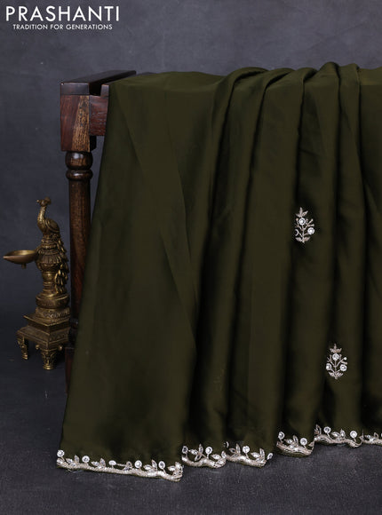 Satin organza saree sap green with sequin & beaded work and sequin work readymade blouse