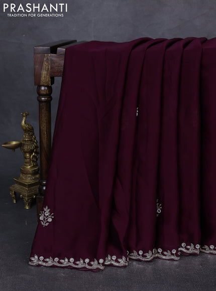 Satin organza saree wine shade with sequin & beaded work and sequin work readymade blouse